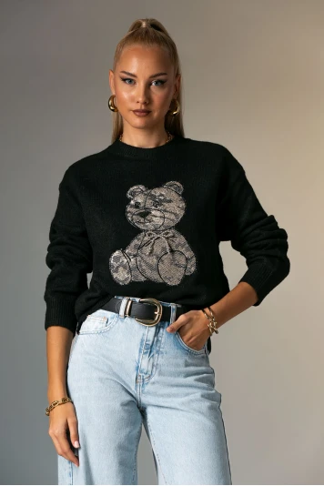 Πλεκτή μπλούζα με patch bear μπεζ