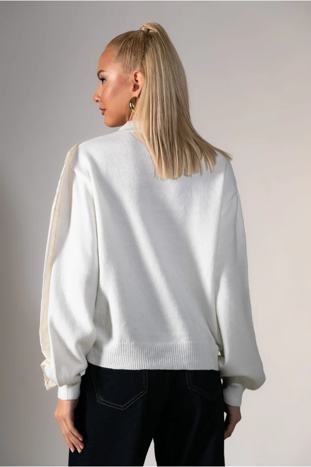 Μπλούζα πλεκτή με βολάν καρδιά λευκό