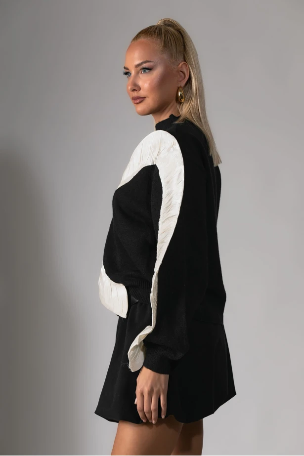 Μπλούζα πλεκτή με βολάν καρδιά μαύρο