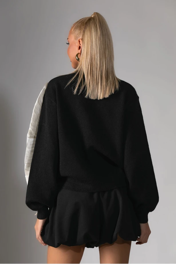 Μπλούζα πλεκτή με βολάν καρδιά μαύρο