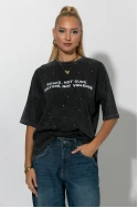 Oversized t-shirt με στάμπα bosks, not guns και στρας ανθρακί
