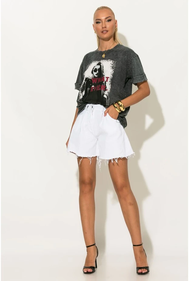 T-shirt με στάμπα woman what ever ανθρακί