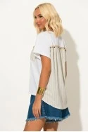 T-shirt με ριγέ τσέπη και πίσω όψη λευκό