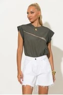 T-shirt με διαφάνεια και στρας στο ντεκολτέ ανθρακί