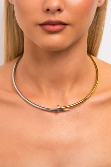 Metal choker necklace ασημί-χρυσό