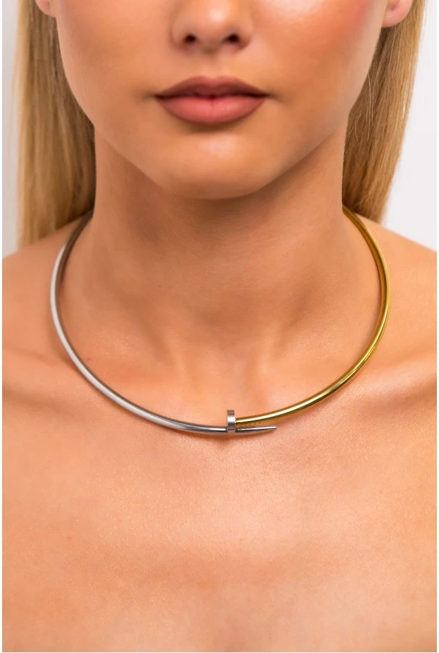 Metal choker necklace ασημί-χρυσό