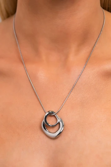Κολιέ double circle ασημί