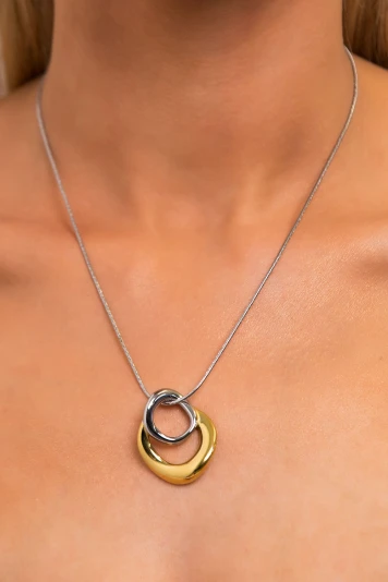 Κολιέ double circle ασημί