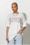 Oversized t-shirt με strass california λευκό Oversized t-shirt με strass california λευκό