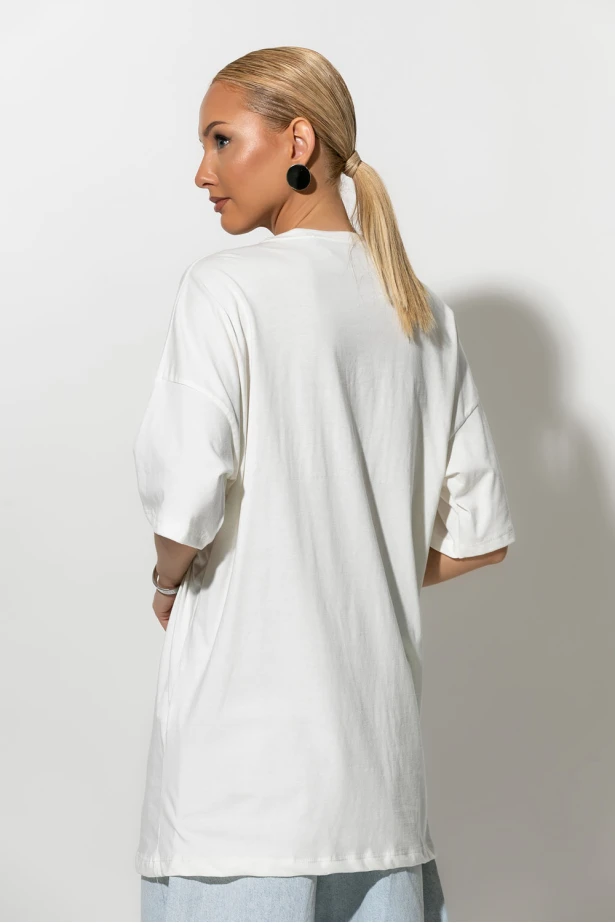 Oversized t-shirt με strass california λευκό Oversized t-shirt με strass california λευκό