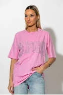 Oversized t-shirt με strass california ροζ Oversized t-shirt με strass california ροζ