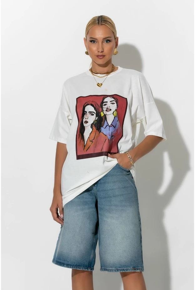 T-Shirt με στάμπα two girls λευκό