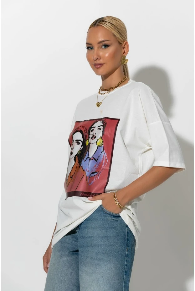 T-Shirt με στάμπα two girls λευκό