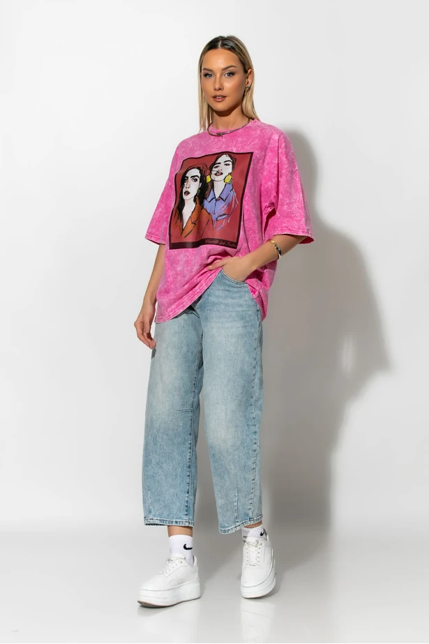 T-Shirt με στάμπα two girls ροζ T-Shirt με στάμπα two girls ροζ