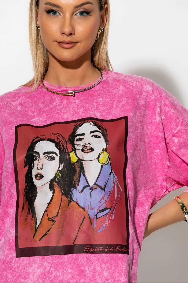 T-Shirt με στάμπα two girls ροζ T-Shirt με στάμπα two girls ροζ