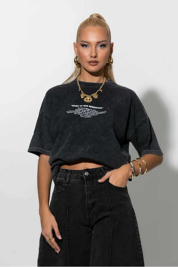 Oversized t-shirt με στάμπα new generation ανθρακί