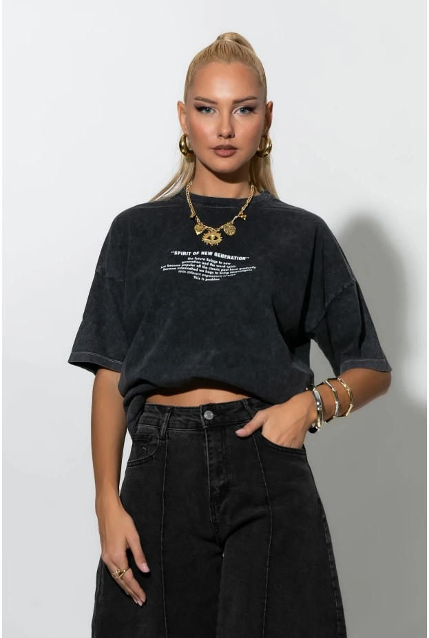 Oversized t-shirt με στάμπα new generation ανθρακί