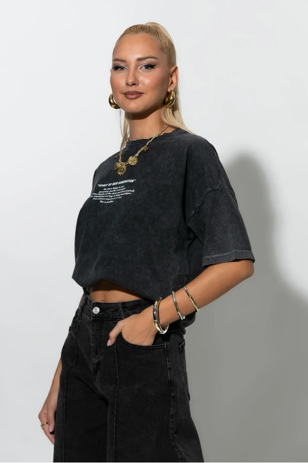 Oversized t-shirt με στάμπα new generation ανθρακί