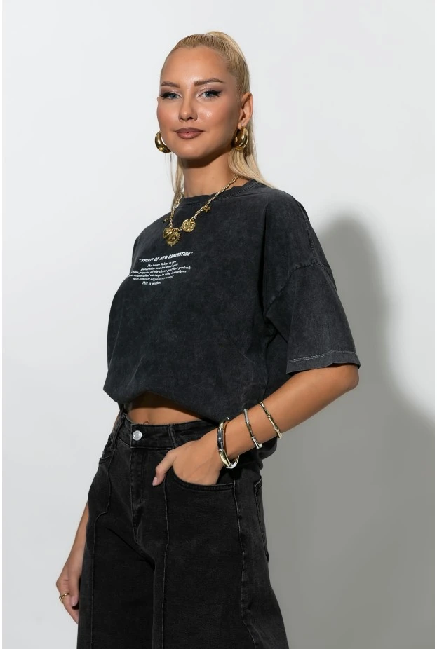 Oversized t-shirt με στάμπα new generation ανθρακί