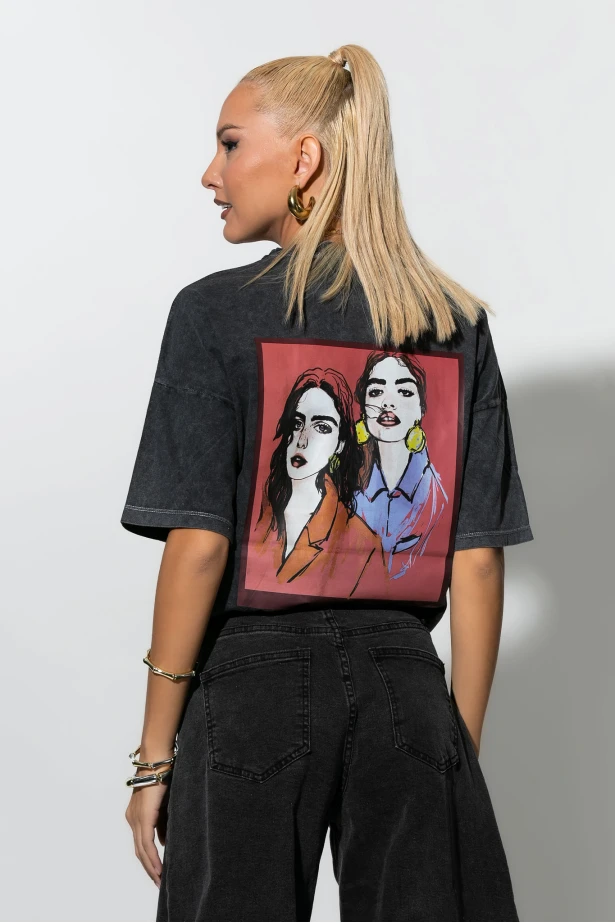 Oversized t-shirt με στάμπα new generation ανθρακί
