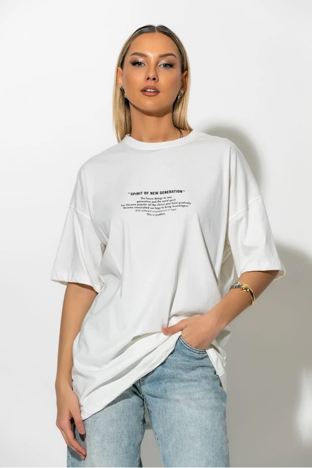 Oversized t-shirt με στάμπα new generation λευκό Oversized t-shirt με στάμπα new generation λευκό