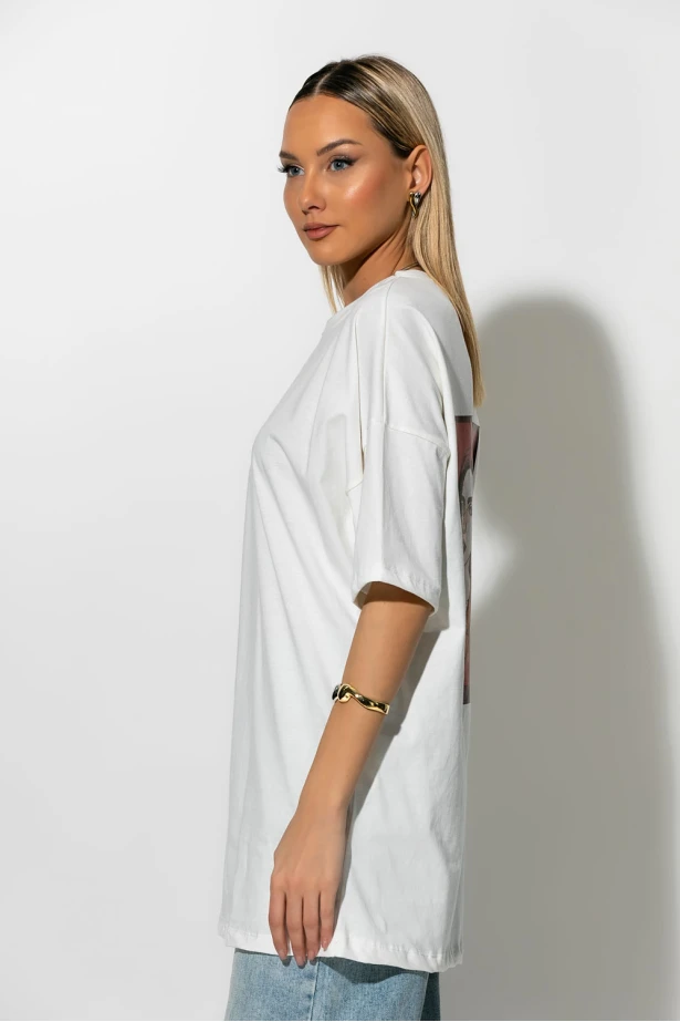 Oversized t-shirt με στάμπα new generation λευκό Oversized t-shirt με στάμπα new generation λευκό