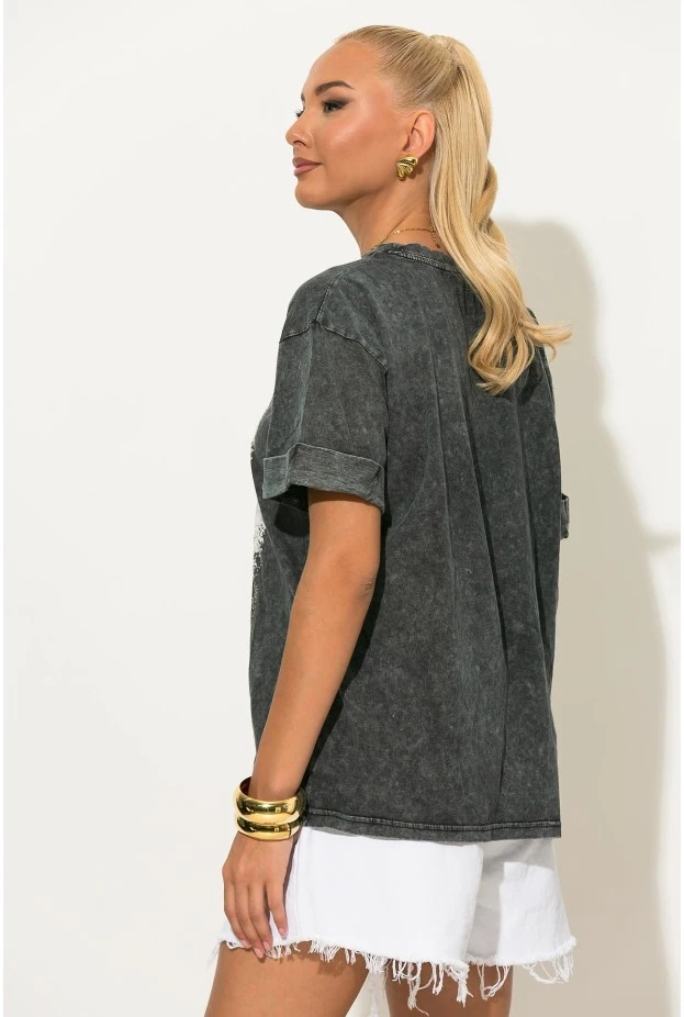 T-shirt με στάμπα woman what ever ανθρακί