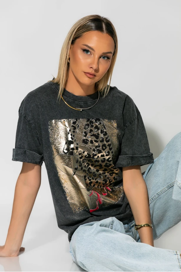 T-Shirt με στάμπα red heels ανθρακί