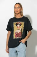 T-Shirt με στάμπα Frida art ανθρακί
