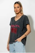 T-Shirt με στάμπα spicy love ανθρακί T-Shirt με στάμπα spicy love ανθρακί