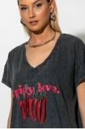 T-Shirt με στάμπα spicy love ανθρακί T-Shirt με στάμπα spicy love ανθρακί