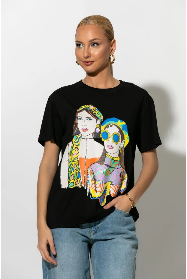 T-Shirt με στάμπα 60's girls μαύρο