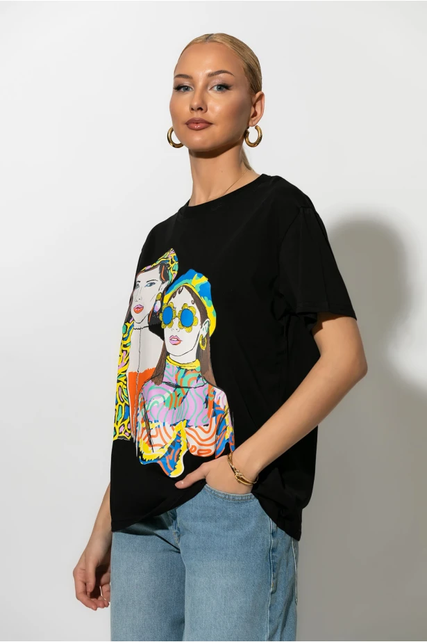 T-Shirt με στάμπα 60's girls μαύρο T-Shirt με στάμπα 60's girls μαύρο