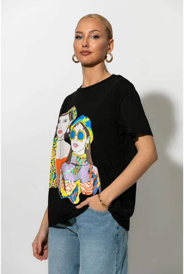 T-Shirt με στάμπα 60's girls μαύρο