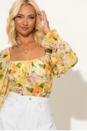 Μπλούζα τούλινη floral με σούρες κίτρινο