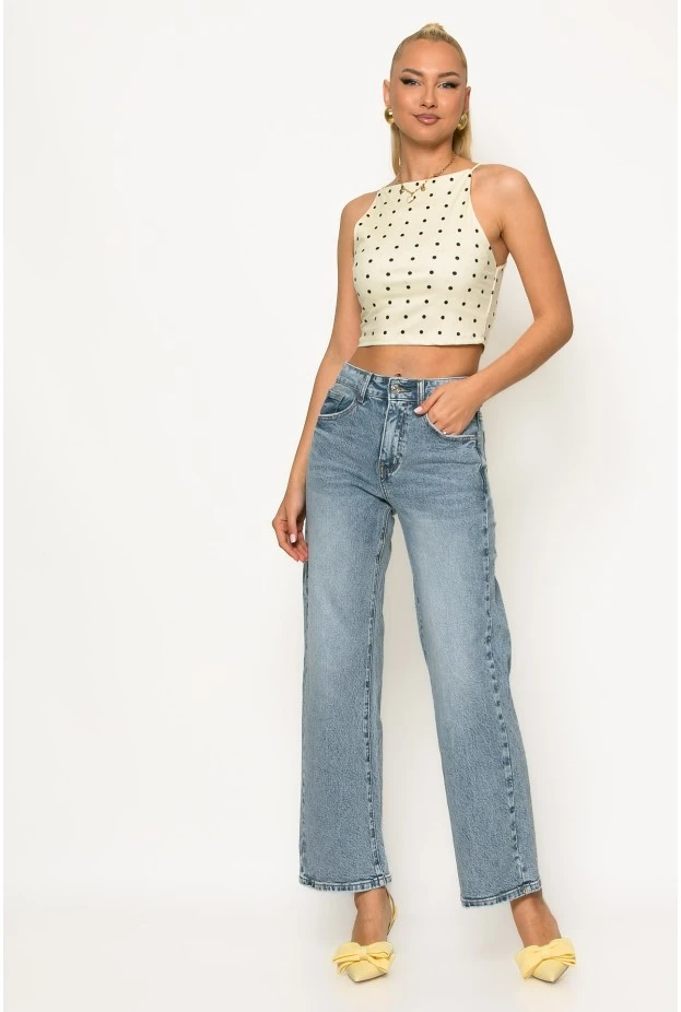 Crop top τιραντέ πουά κίτρινο