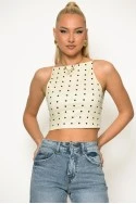 Crop top τιραντέ πουά κίτρινο