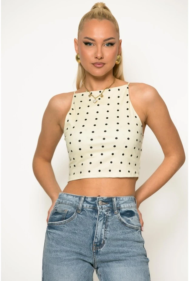 Crop top τιραντέ πουά κίτρινο