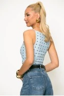 Crop top τιραντέ πουά σιέλ