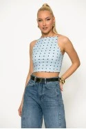 Crop top τιραντέ πουά σιέλ