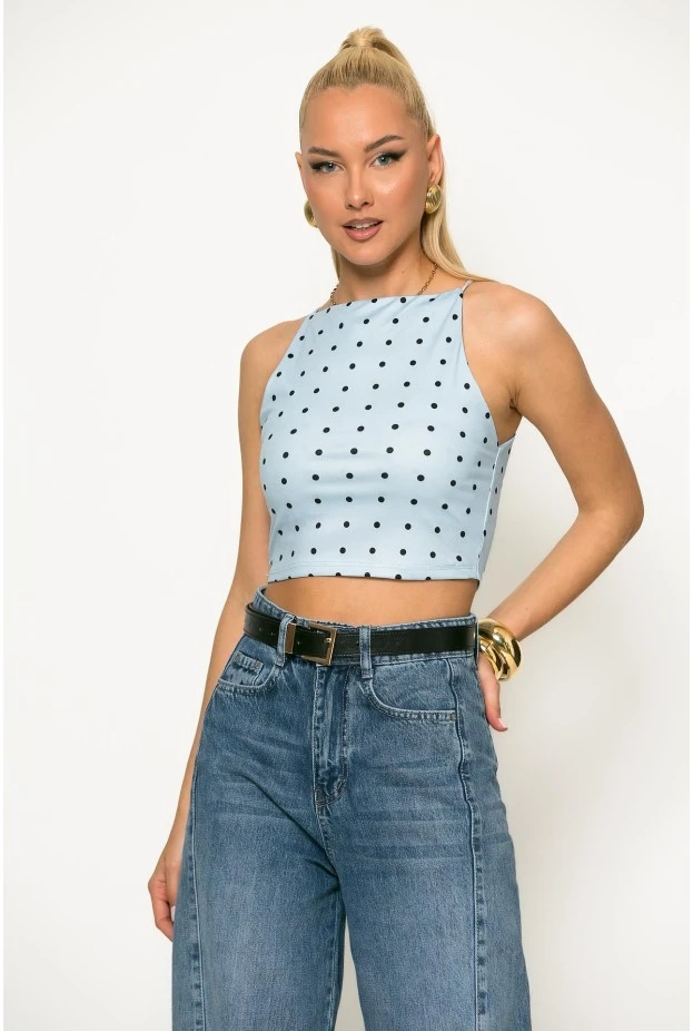 Crop top τιραντέ πουά σιέλ