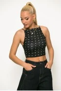 Crop top τιραντέ πουά μαύρο