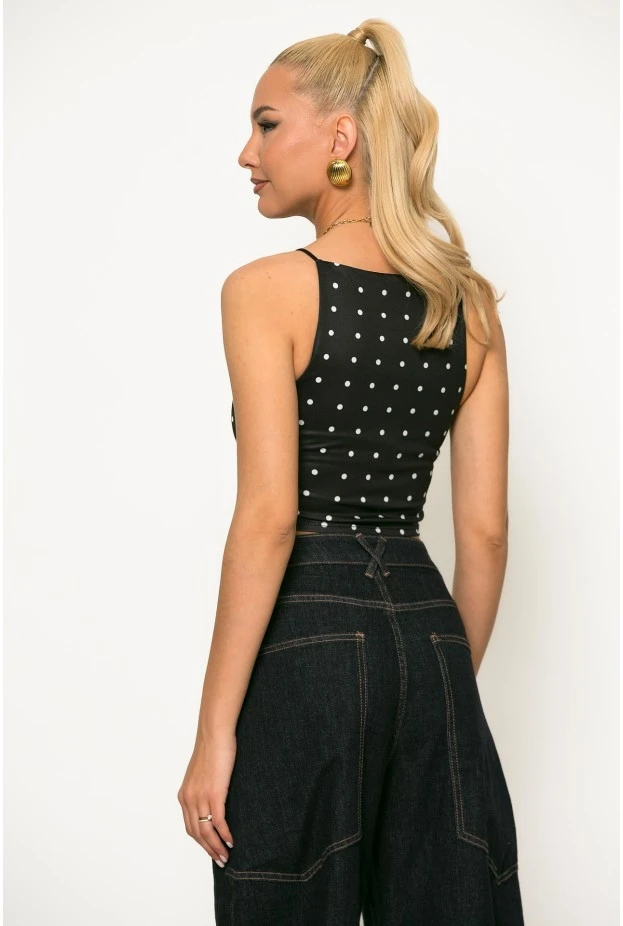 Crop top τιραντέ πουά μαύρο