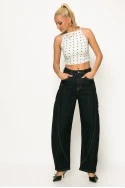 Crop top τιραντέ πουά λευκό
