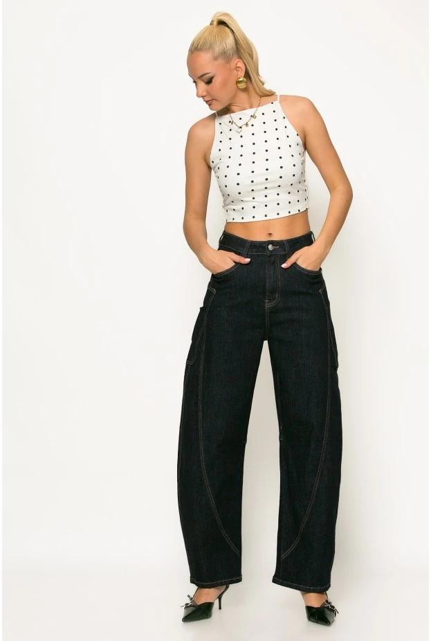 Crop top τιραντέ πουά λευκό
