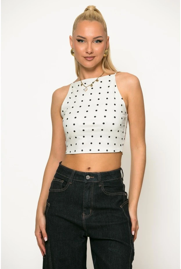 Crop top τιραντέ πουά λευκό