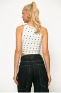 Crop top τιραντέ πουά λευκό