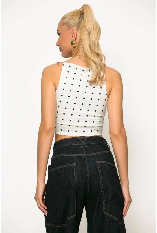 Crop top τιραντέ πουά λευκό