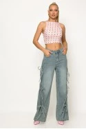 Crop top τιραντέ πουά ροζ