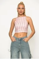 Crop top τιραντέ πουά ροζ